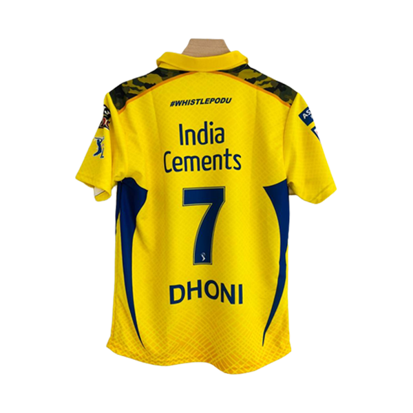 csk ms dhoni official jersey 2023 back dhoni and number printed