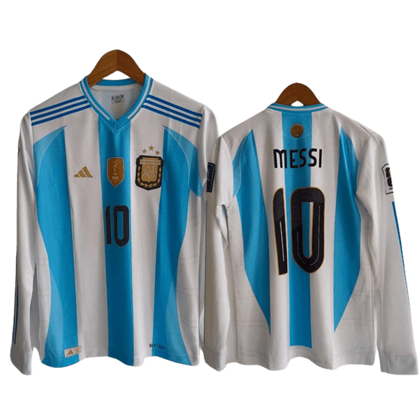 Lionel Messi Argentina Three Star Home Full Sleeve Jersey