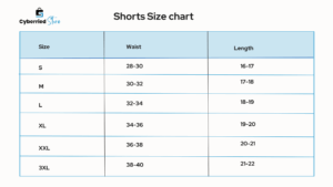 cyberried store shorts size chart